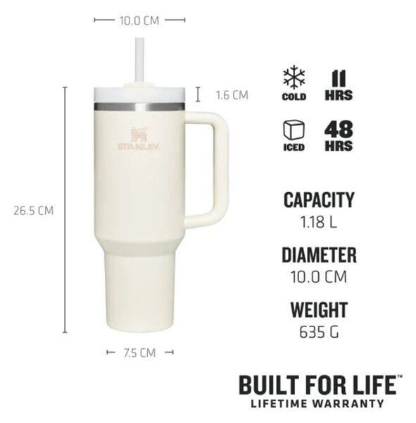 Krémová termoska s brčkem z nerezové oceli 1,18 l Quencher H2.0 FlowState Tumbler Cream – Stanley