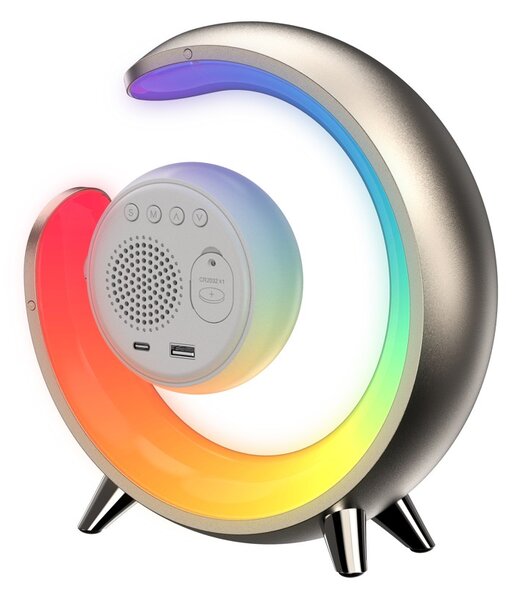 LED noční lampička, budík Immax PEACOCK s hodinami, RGB světlem a USB portem, zlatá