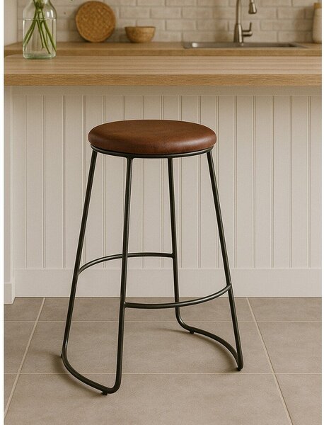 Černá/hnědá čalouněná barová stolička (výška sedáku 64 cm) Brixton – Premier Housewares