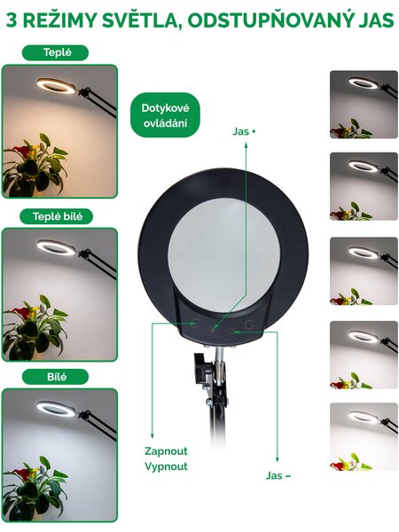 LED stmívatelná stolní lampička s lupou IMMAX ZOOM 12W/5V černá