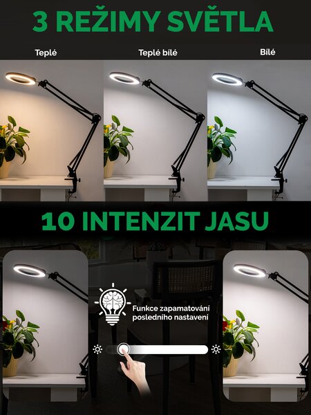 LED stmívatelná stolní lampička s lupou IMMAX ZOOM 12W/5V černá