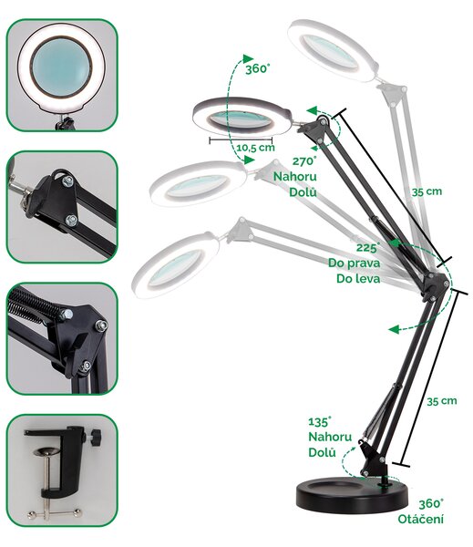 LED stmívatelná stolní lampička s lupou IMMAX ZOOM 12W/5V černá