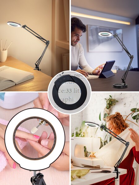 LED stmívatelná stolní lampička s lupou IMMAX ZOOM 12W/5V černá
