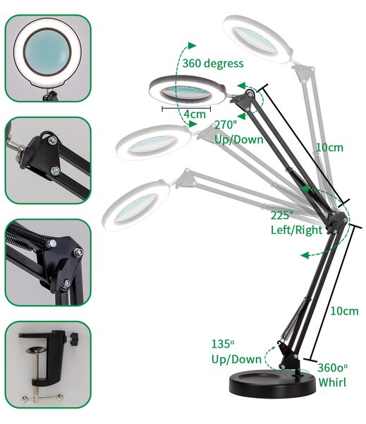 LED stmívatelná stolní lampička s lupou IMMAX ZOOM 12W/5V černá