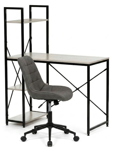Vikio Pracovní set - pracovní stůl 100×40 cm divoký dub + tmavě šedá kancelářská židle VPS103D-116S
