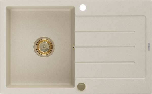 MEXEN/S - Bruno granitový dřez 1 s odkapávačem 795x495 mm, béžová, + zlatý sifon 6513791010-69-G