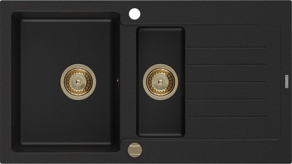 MEXEN/S - Matias granitový dřez 1.5 s odkapávačem 900 x 505 mm, černý, zlatý sifon 6502901505-77-G