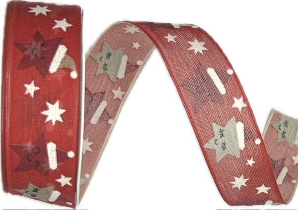 Stuha vánoční MERRY STAR FACES červená 25mm x 3m (9,-Kč/m)