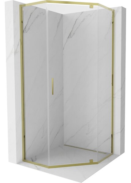 Mexen Exo-R pětiúhelníkový sprchový kout s otočnými dveřmi 90 x 90 cm, transparentní, zlatý - 812-090-090-50-00