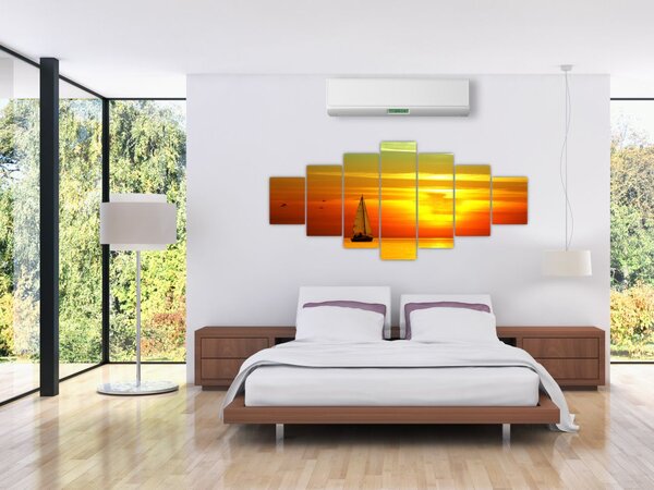Obraz západu slunce s jachtou (210x100 cm)