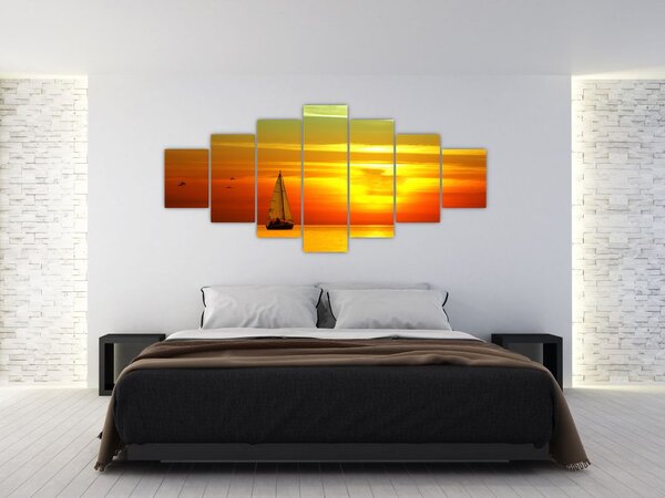 Obraz západu slunce s jachtou (210x100 cm)