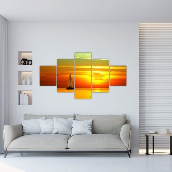 Obraz západu slunce s jachtou (125x70 cm)