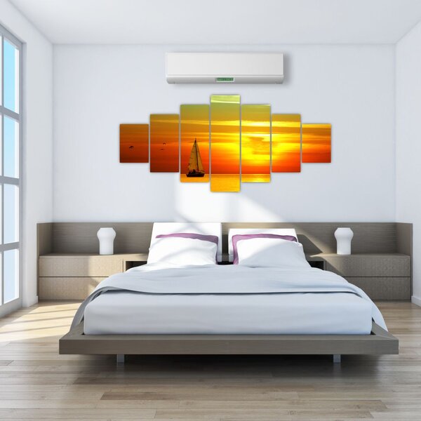 Obraz západu slunce s jachtou (210x100 cm)