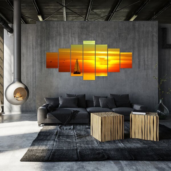 Obraz západu slunce s jachtou (210x100 cm)