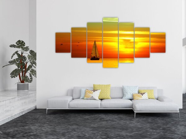 Obraz západu slunce s jachtou (210x100 cm)
