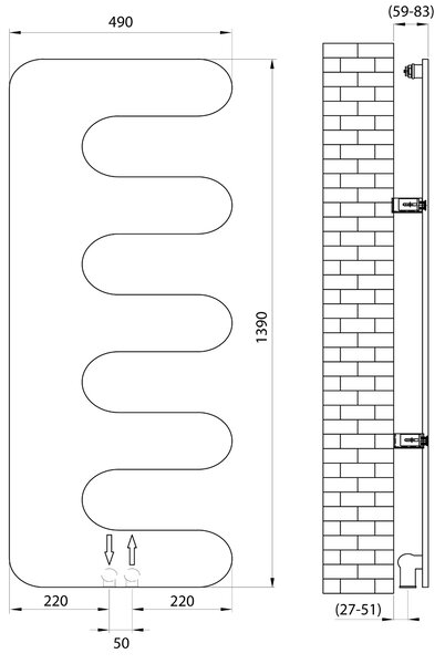Sapho Sapho, EVOLLA topné těleso 490x1390 mm, černá matná, MI1400