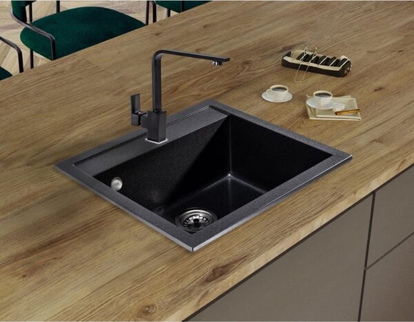 Sink Quality Ferrum, kuchyňský granitový dřez 565x510x205 mm + sifon, černá skvrnitá-Brocade, SKQ-FER.B.1K60.X