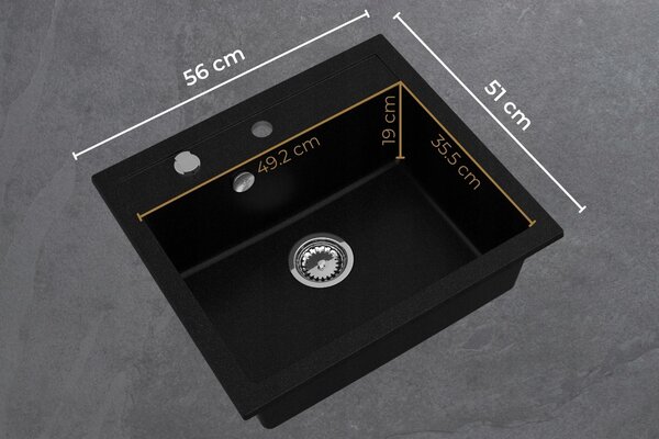 Sink Quality Ferrum, kuchyňský granitový dřez 565x510x205 mm + sifon, bílá, SKQ-FER.W.1K60.X