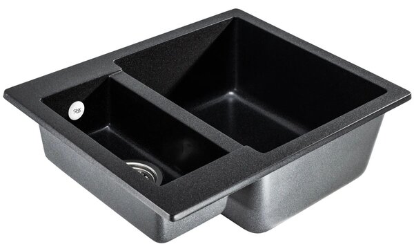 Sink Quality Ferrum, kuchyňský granitový dřez 605x495x210 mm + sifon, černá skvrnitá-BROCADE, SKQ-FER.B.5KBO.X