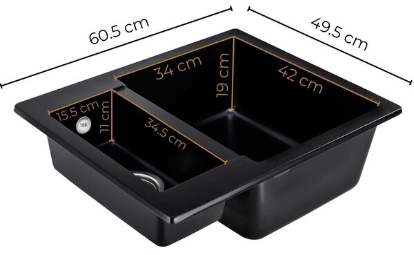 Sink Quality Ferrum, kuchyňský granitový dřez 605x495x210 mm + sifon, černá skvrnitá-BROCADE, SKQ-FER.B.5KBO.X
