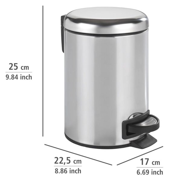 Pedálový odpadkový koš ve stříbrné barvě Wenko Leman Shiny, 3 l