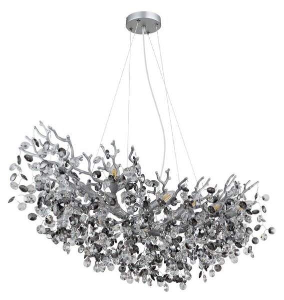 Lustr 10x E14 stříbrná, kouřová IP20 GLOBO lighting QUEENA 64138H3S