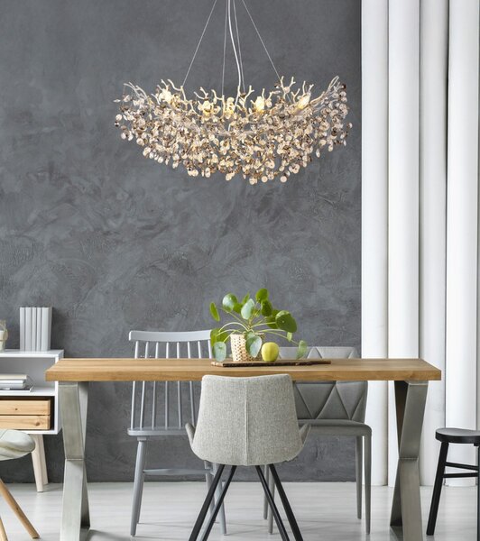 Lustr 10x E14 stříbrná, kouřová IP20 GLOBO lighting QUEENA 64138H3S
