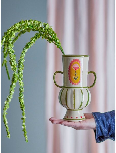 Béžová ručně malovaná váza z kameniny (výška 21 cm) Odina – Bloomingville