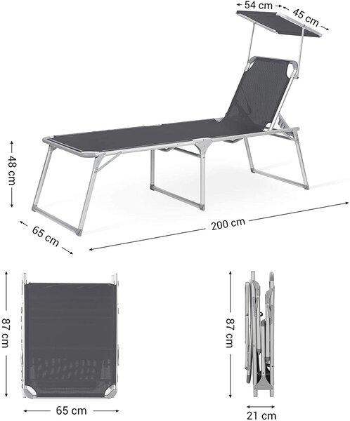 SONGMICS Hliníkové zahradní lehátko šedé 65 x 200 cm nosnost 150kg