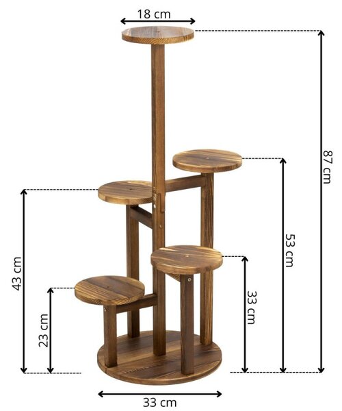 Dřevěný stojan na květiny 87 cm 6 polic SPRINGOS GA0217 hnědý