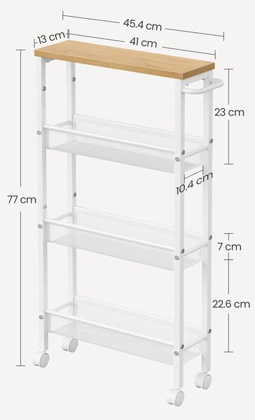 VASAGLE Kuchyňský vozík 4 police 13 x 77 x 46 cm dub bílá
