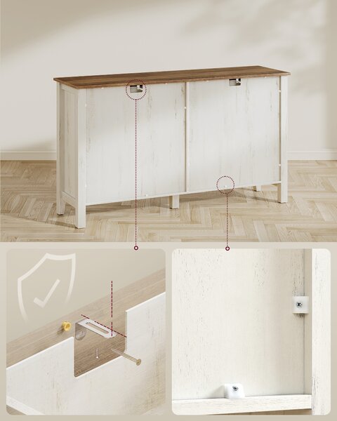 VASAGLE Příborník se zásuvkami venkovský styl 140 x 80 x40 cm bílá a medově hnědá