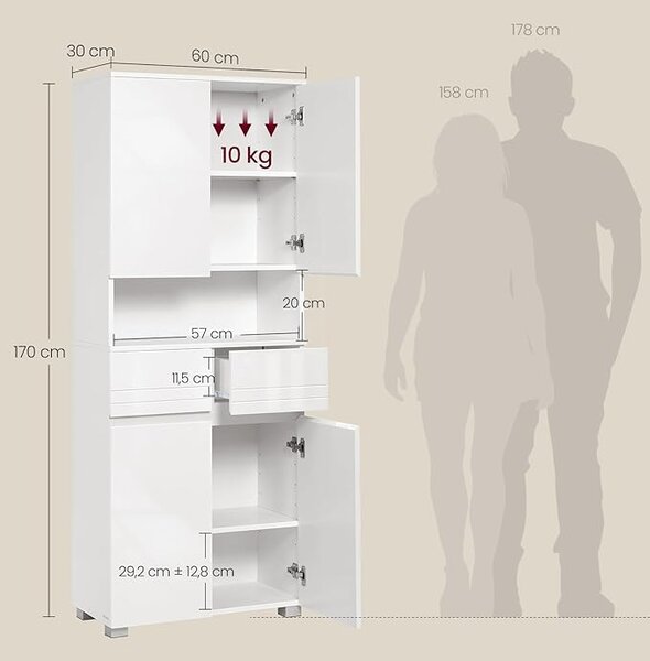 VASAGLE Koupelnová skříňka se 2 zásuvkami60 x 170 x 30 cm bílá