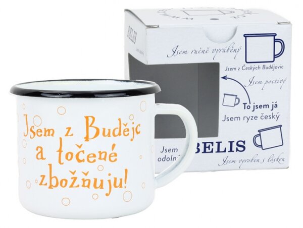 BELIS Smaltovaný hrnek 8 cm/0,35l, bílý "točené" v krabičce