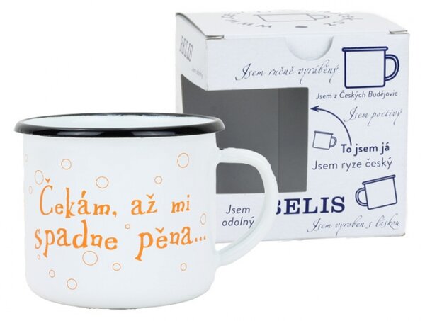 BELIS Smaltovaný hrnek ø 8 cm - 0.35 l bílý "pěna" v krabičce - ČESKÝ PLECHÁČEK - 11008-039PCM04