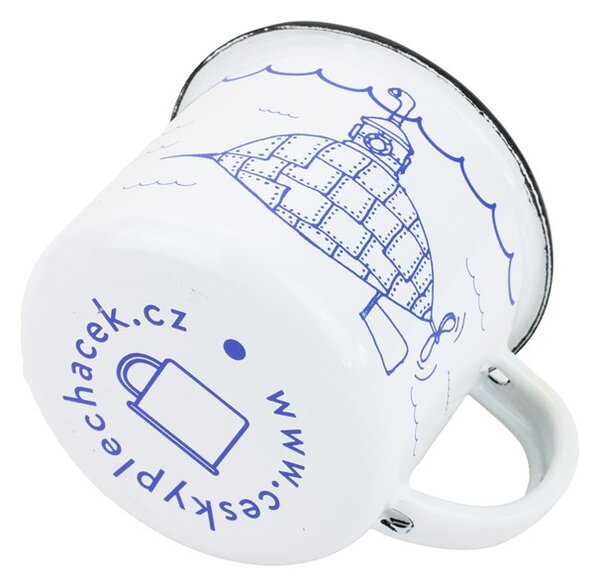BELIS Smaltovaný hrnek ø 8 cm - 0.35 l bílý "ponorka" v krabičce - ČESKÝ PLECHÁČEK - 11008-039RAM04