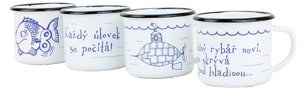 BELIS Smaltovaný hrnek ø 8 cm - 0.35 l bílý "kostra" v krabičce - ČESKÝ PLECHÁČEK - 11008-039RCM04