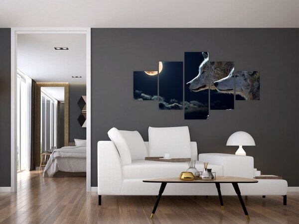 Obraz vlků vyjících na měsíc (125x70 cm)