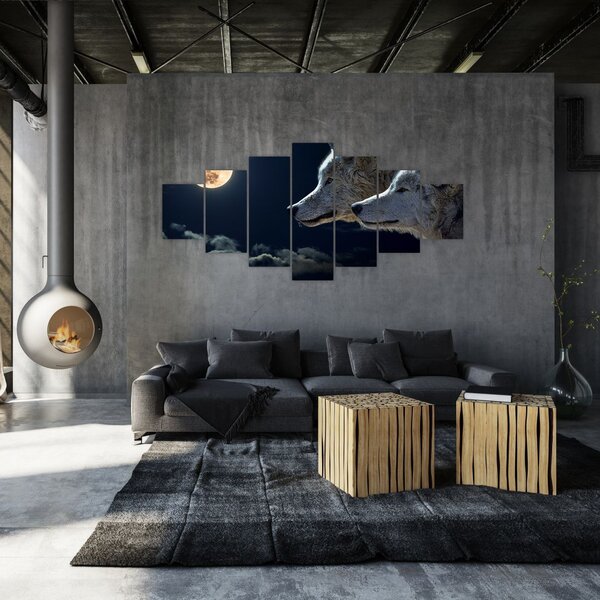 Obraz vlků vyjících na měsíc (210x100 cm)