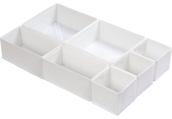 Organizér do zásuvek, sada 7 kusů, bílá barva, skládací, vhodný pro komodu MALM. Úložné boxy na oblečení, do šatní skříně nebo komody s přebalovacím pultem