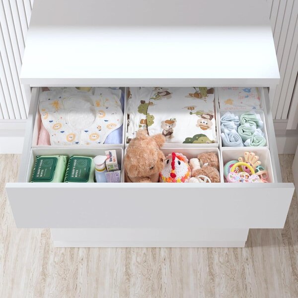 Organizér do zásuvek, sada 7 kusů, bílá barva, skládací, vhodný pro komodu MALM. Úložné boxy na oblečení, do šatní skříně nebo komody s přebalovacím pultem