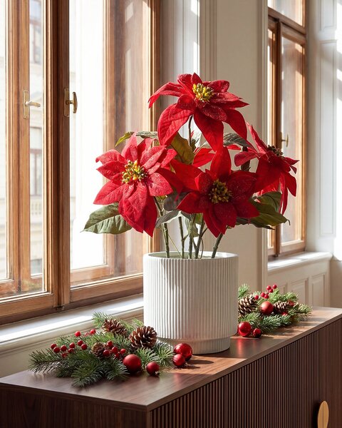 Umělá rostlina CHRISTMAS FLOWER 61 cm Červená