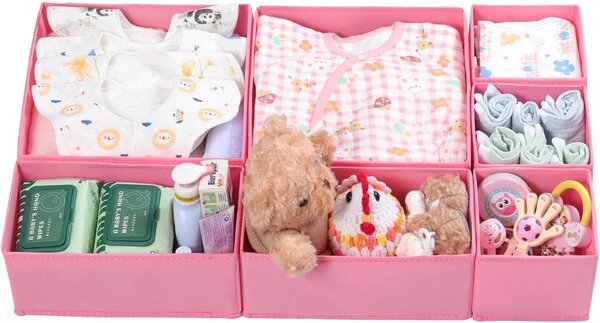 Organizéry do zásuvek, sada 7 kusů, růžové barvy, skládací, vhodné pro komodu MALM, úložné boxy na oblečení, do skříně, na přebalovací komodu