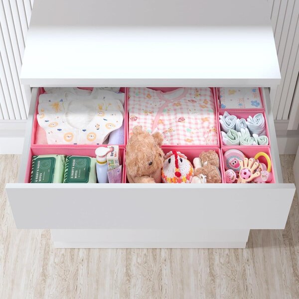 Organizéry do zásuvek, sada 7 kusů, růžové barvy, skládací, vhodné pro komodu MALM, úložné boxy na oblečení, do skříně, na přebalovací komodu