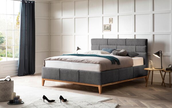 ČALOUNĚNÁ POSTEL, 180/200 cm, dřevo, plast, textil, šedá Welnova - Postele s úložným prostorem