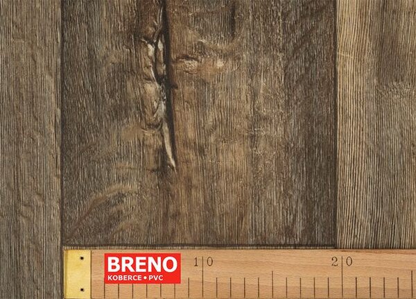 Breno PVC TOPTEX Cracked Oak 693D – tmavě hnědé dřevo, šíře 400 cm