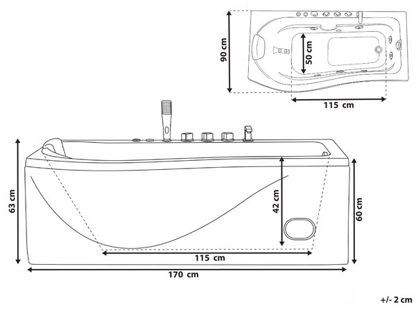 Rohová vířivá vana s LED osvětlením POZUELOS 170 x 90 cm Bílá