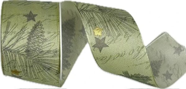 Stuha vánoční taftová FROZEN FOREST MINT pastelově zelená 40mm x 2m (14,-Kč/m)