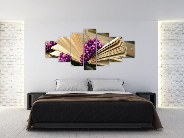 Obbraz knihy a fialové květiny (210x100 cm)