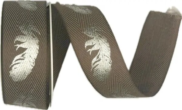 Stuha bavlněná FEATHER SILVER šedá 25mm x 2m (8,-Kč/m)